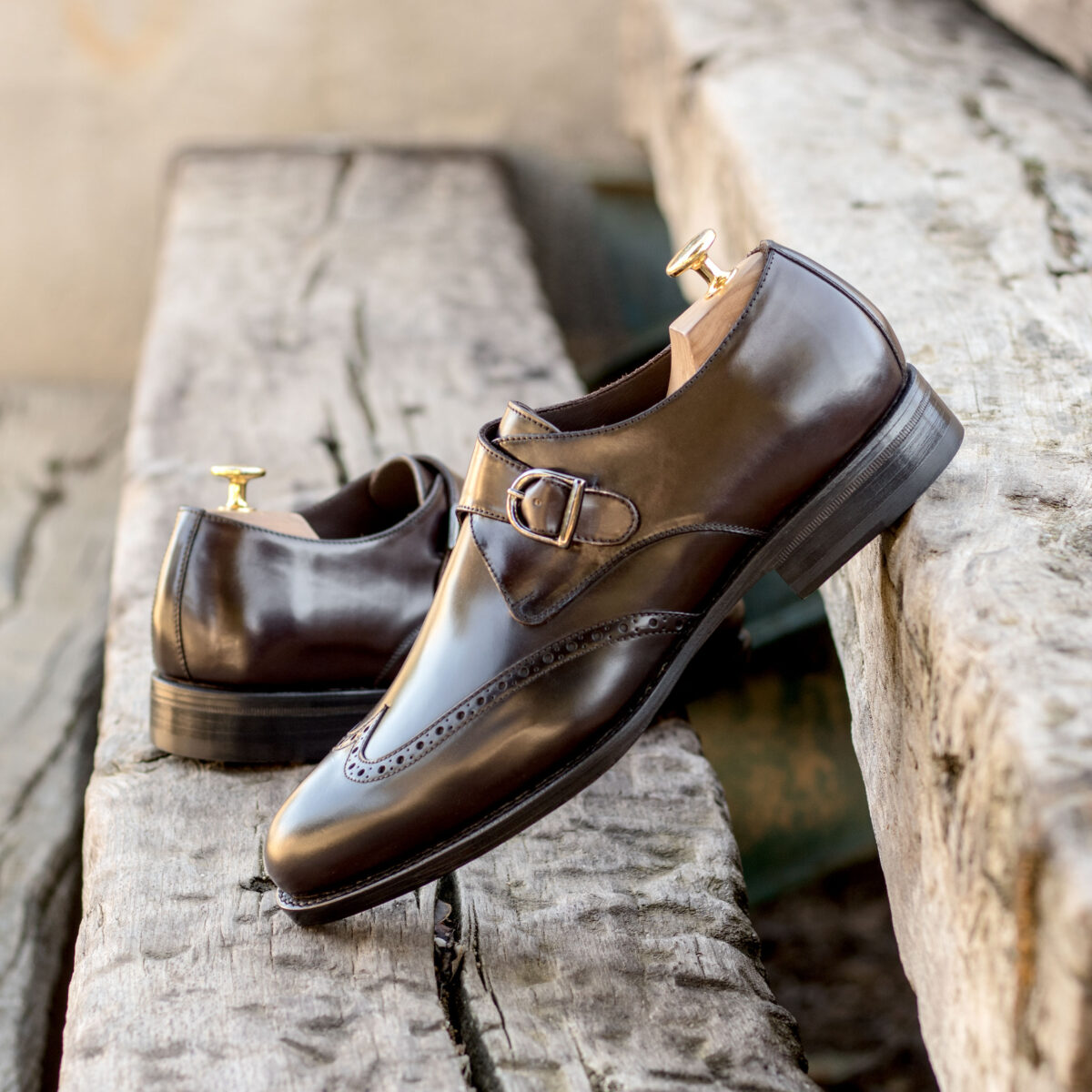Handmade Single Monk shoes |  Cordovan Goodyear Welt