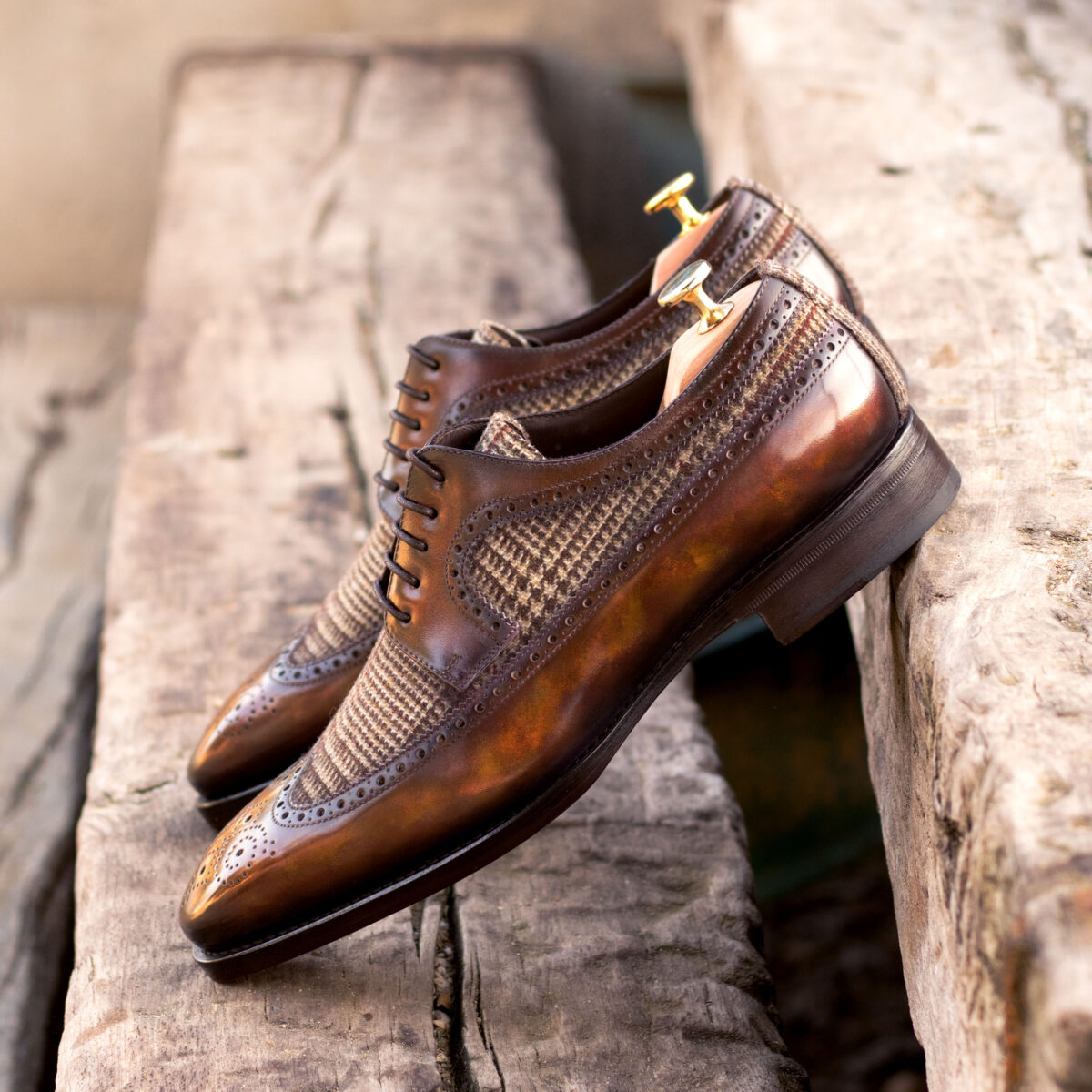Handmade Longwing Blucher shoes |  Hand Made Patina